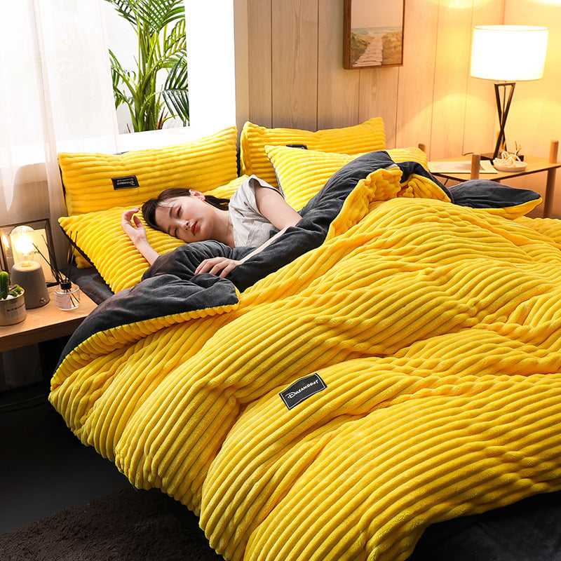 Thickened Coral Fleece Four-Piece Set Flannel Double-Sided Velvet Duvet Cover Winter Crystal Flannel Plus Velvet Bedding Magic Velvet