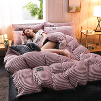 Thickened Coral Fleece Four-Piece Set Flannel Double-Sided Velvet Duvet Cover Winter Crystal Flannel Plus Velvet Bedding Magic Velvet