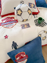Boys' Football Cartoon Milk Velvet Four-Piece Bedding Set Winter Thickened Double-Sided Coral Fleece Duvet Cover Kids' Bedding