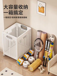 Yoga Mat Storage Basket with Wheels, Home Organizer for Balls and Badminton Rackets, Fitness Equipment Storage Rack