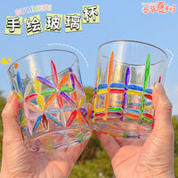 Hand-Painted Plaid Glass Cup DIY Material Kit for Kids, Stained Glass Paint Creative Glass Water Cup