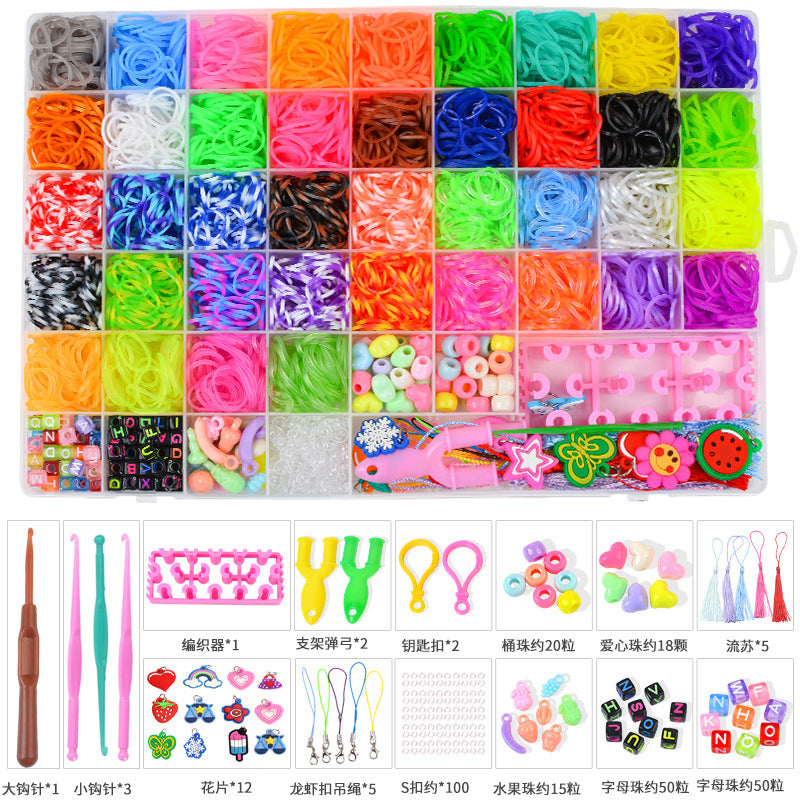 Rainbow Rubber Band Loom Kit for Kids - DIY Craft Bracelet Making Set with Colorful Bands and Weaving Tools