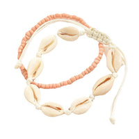Bohemian Shell Woven Anklet Set with Beaded Accents - Handmade Adjustable Foot Jewelry