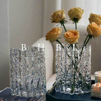 Luxury Italian Style Glass Vase for Hydroponic Fresh Flowers and Dried Flowers, Living Room Dining Table Decor