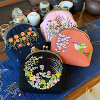 DIY Embroidery Kit for Women - Cute Floral Kiss-lock Crossbody Bag with Hand Embroidery Material Pack
