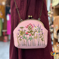 DIY Embroidery Kit for Women - Cute Floral Kiss-lock Crossbody Bag with Hand Embroidery Material Pack
