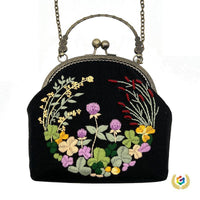DIY Embroidery Kit for Women - Cute Floral Kiss-lock Crossbody Bag with Hand Embroidery Material Pack