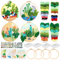 DIY Wool Felt Embroidery Kit - Punch Needle Craft Set with Green Plants Design - Handmade Gift and Home Decor