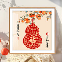 2026 New Persimmon Blessing Cross Stitch Kit - Modern Living Room Hand Embroidery Good Fortune Gift