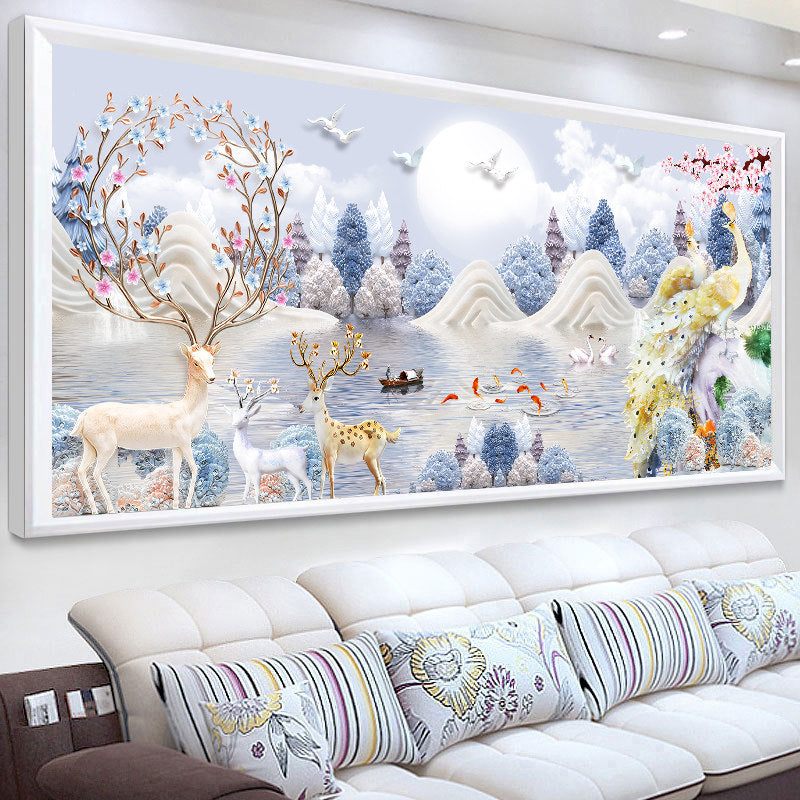 High-End Lucky Elk Peacock Cross Stitch Kit 2026 New Design DIY Embroidery for Living Room Modern Simple Style