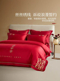 Mercury Home Textiles Wedding Bedding Set 60S Long-Staple Cotton Luxury Red Festive Duvet Cover Sheet Set