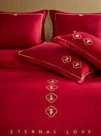 Mercury Home Textiles Wedding Bedding Set 60S Long-Staple Cotton Luxury Red Festive Duvet Cover Sheet Set