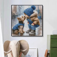 New Cross Stitch Kit: Kissing Children and Dog Pattern for Living Room, Bedroom, Kids Room Decor