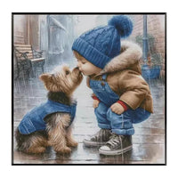 New Cross Stitch Kit: Kissing Children and Dog Pattern for Living Room, Bedroom, Kids Room Decor