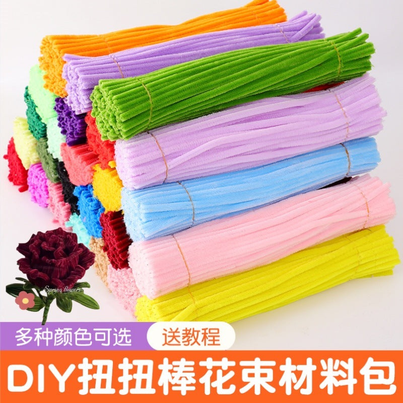 Twist Stick Bouquet DIY Material Kit, Encrypted Colorful Chenille Stems for Creative Handmade Crafts, Kindergarten Supplies