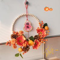 Red Festive Lucky Fruit New Year Simulation Flower Wreath for Front Door Decoration Spring Festival Atmosphere Faux Flower Wall Hanging