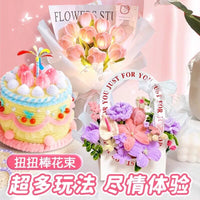 DIY Chenille Stem Flower Bouquet Kit for Kids and Adults - Ultra-Dense Pipe Cleaner Craft Set with Hairpin Accessories