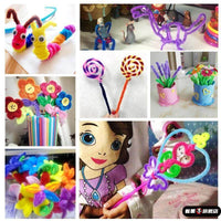 Fluffy Pipe Cleaners Craft Kit with Pom-Poms and Glue for DIY Hair Accessories and Kids' Play
