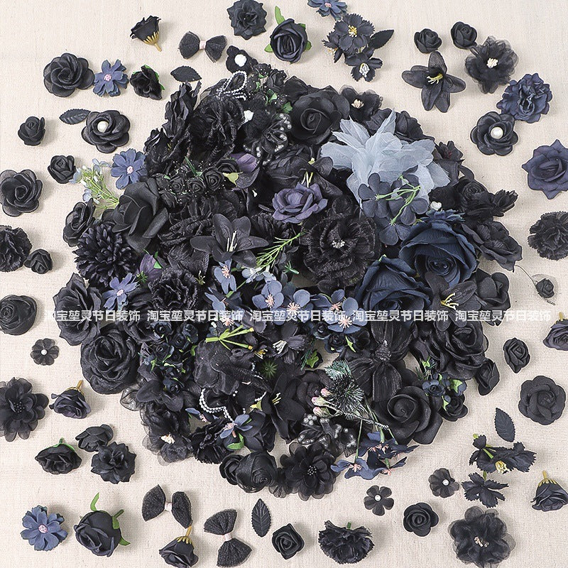 Dark Floral Black Artificial Silk Flowers for DIY Crafts, Decorations, and Scene Props
