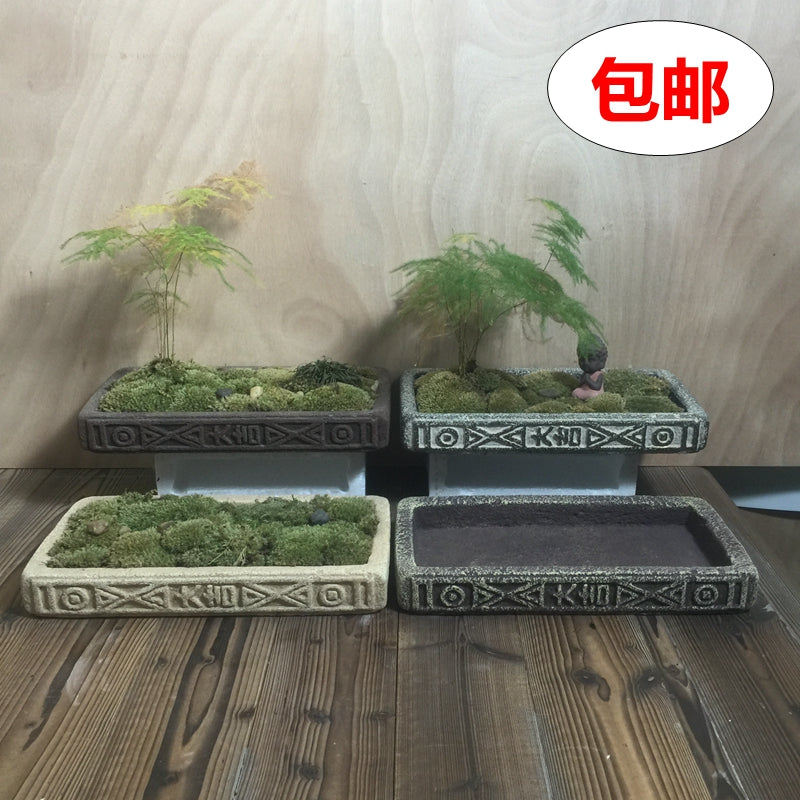 Money Acorus Coarse Pottery Flower Pot Cement Succulent Moss Bonsai Ceramic Classical Chinese Zen Style Lucky Imitation Han Brick