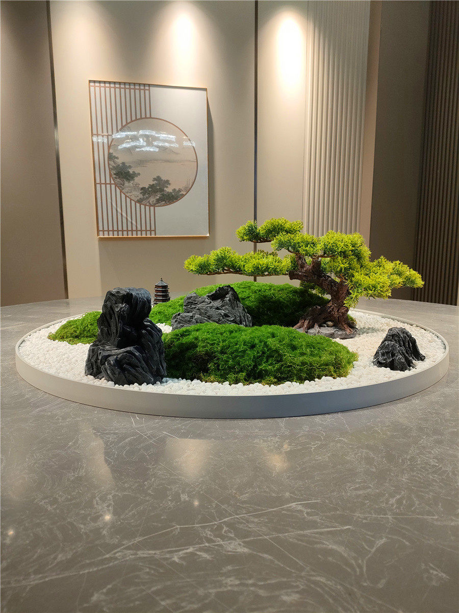 Electric Rotating Turntable with Artificial Moss for Dining Table Centerpiece, High-End Restaurant Miniature Landscape Decor