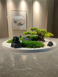 Electric Rotating Turntable with Artificial Moss for Dining Table Centerpiece, High-End Restaurant Miniature Landscape Decor