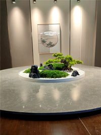 Electric Rotating Turntable with Artificial Moss for Dining Table Centerpiece, High-End Restaurant Miniature Landscape Decor