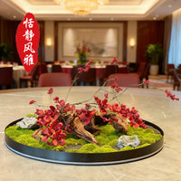 Luxury Preserved Moss Micro-Landscape Table Centerpiece for Hotel Dining Tables, Round Floral Art Sand Table