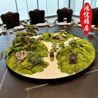Luxury Preserved Moss Micro-Landscape Table Centerpiece for Hotel Dining Tables, Round Floral Art Sand Table