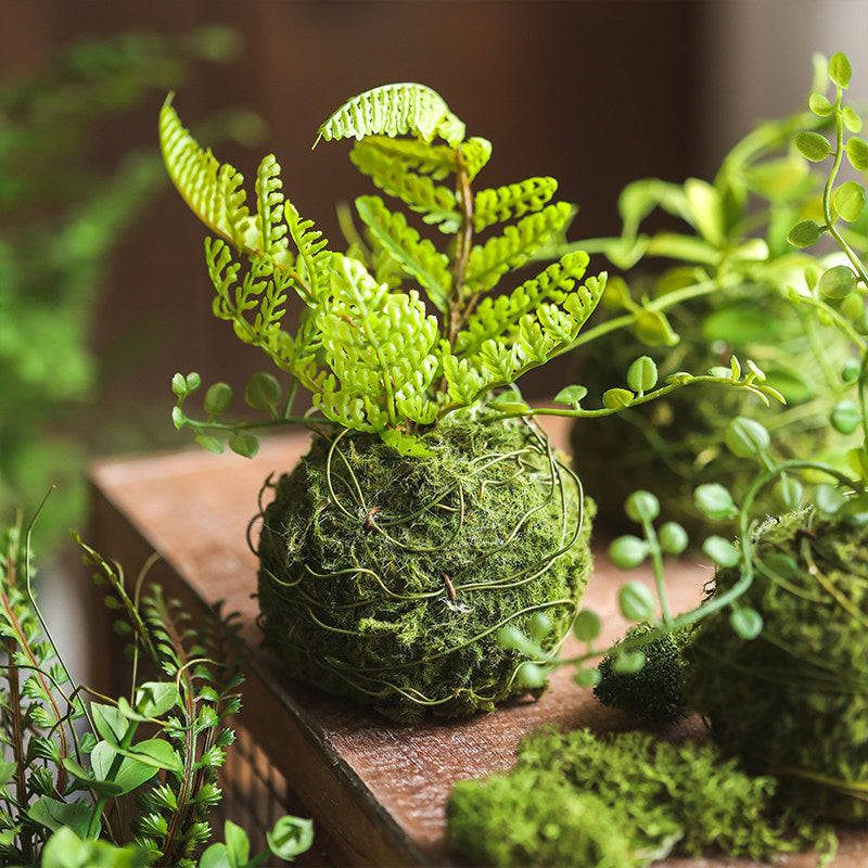 Artificial Fern Leaf Moss Ball Ornament for Indoor Home Decor and Landscaping