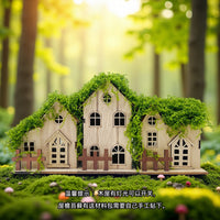 Miniature Landscape Forest Wooden House Ornament with Light Moss Roof for DIY Craft Decoration