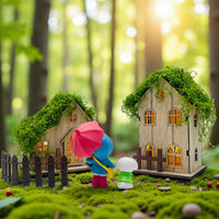 Miniature Landscape Forest Wooden House Ornament with Light Moss Roof for DIY Craft Decoration