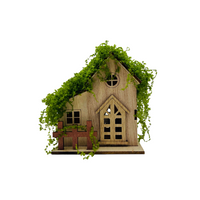 Miniature Landscape Forest Wooden House Ornament with Light Moss Roof for DIY Craft Decoration
