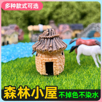 Moss Micro Landscape Ornament Thatched House Fish Tank Landscaping Retro Rural Resin Small House Creative Crafts
