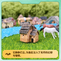 Moss Micro Landscape Ornament Thatched House Fish Tank Landscaping Retro Rural Resin Small House Creative Crafts
