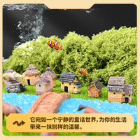 Moss Micro Landscape Ornament Thatched House Fish Tank Landscaping Retro Rural Resin Small House Creative Crafts
