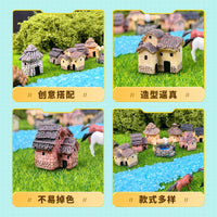 Moss Micro Landscape Ornament Thatched House Fish Tank Landscaping Retro Rural Resin Small House Creative Crafts