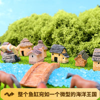Moss Micro Landscape Ornament Thatched House Fish Tank Landscaping Retro Rural Resin Small House Creative Crafts