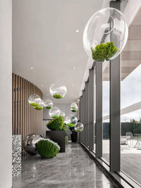 Artificial Moss Ball Acrylic Hanging Ball Moss Hemisphere Stainless Steel Ball Display Stand Hotel Lobby Window Prop Decoration