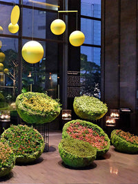 Artificial Moss Ball Acrylic Hanging Ball Moss Hemisphere Stainless Steel Ball Display Stand Hotel Lobby Window Prop Decoration