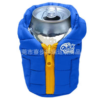 Beer Can Cooler Jacket Winter Warm Beverage Holder Down Jacket Style Cup Sleeve