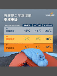 WINGACE Heavy-Duty Hiking Down Sleeping Bag 800 Fill Power 95% Duck Down Ultralight Mummy Outdoor Camping