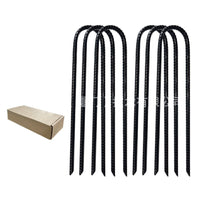 Heavy Duty Carbon Steel U-Shaped Ground Stakes for Outdoor Use - 6/7/8mm Black Threaded Steel U-Pegs