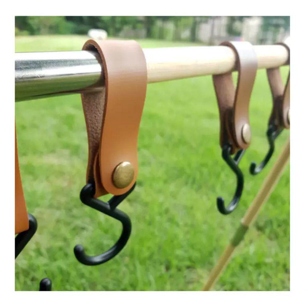 Outdoor S-Shaped Leather Hooks Triangle Storage Rack Shelf Hook Keychain Portable Camping Hanger