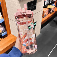 ZQ Large Capacity Gym Sports Water Bottle Portable Straw Plastic Cup for Men and Women