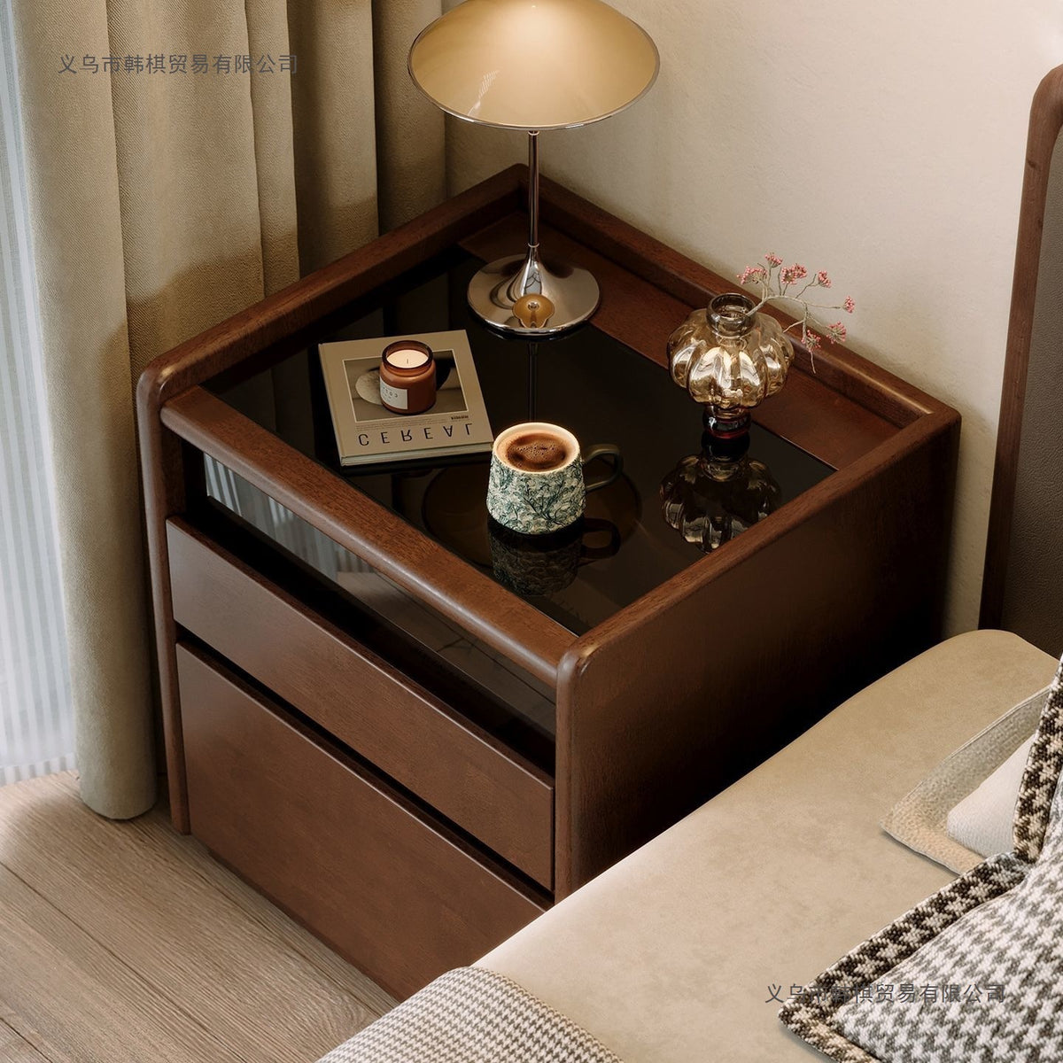 Solid Wood Smart Nightstand with Induction Light Modern Minimalist Multifunctional Storage Cabinet for Bedroom Small Apartments