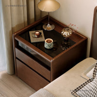 Solid Wood Smart Nightstand with Induction Light Modern Minimalist Multifunctional Storage Cabinet for Bedroom Small Apartments