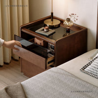 Solid Wood Smart Nightstand with Induction Light Modern Minimalist Multifunctional Storage Cabinet for Bedroom Small Apartments