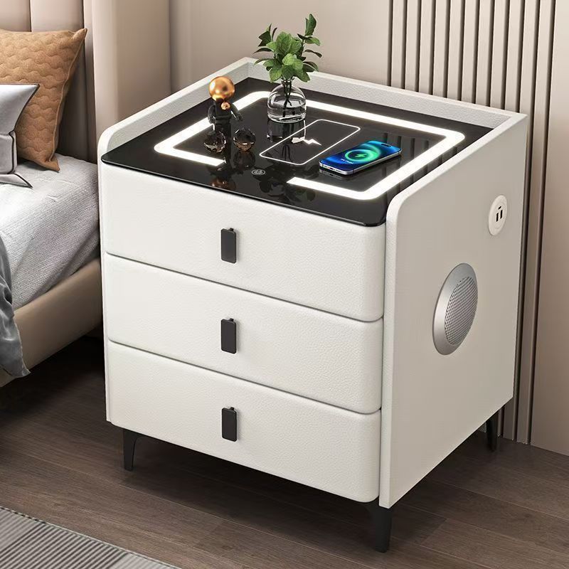 Smart Bedside Table with Wireless Charging and LED Light for Small Apartments and Modern Bedrooms