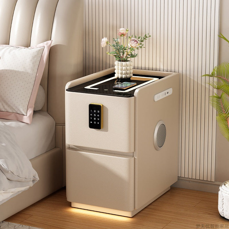 Smart Bedside Table with Wireless Charging, Password Lock, and Power Strip - Multi-functional Home Bedroom Nightstand